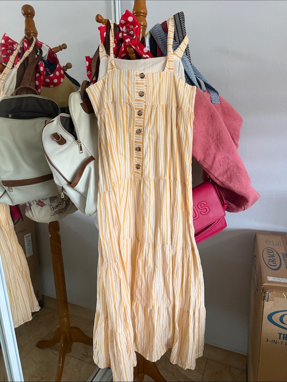 Madewell Cream and Yellow Striped Tiered Button-Front Maxi Dress